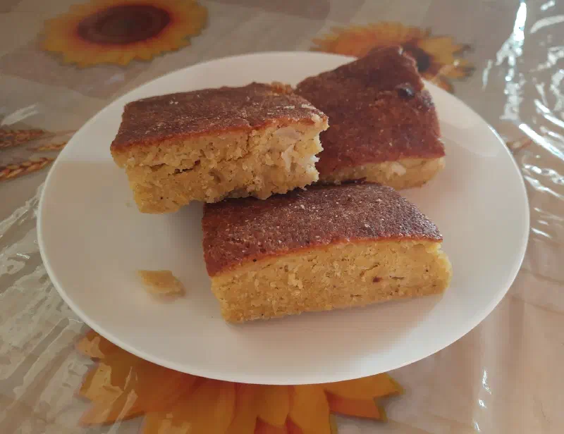 Pieces of Sopa Paraguaya with a golden-brown crust on a plate