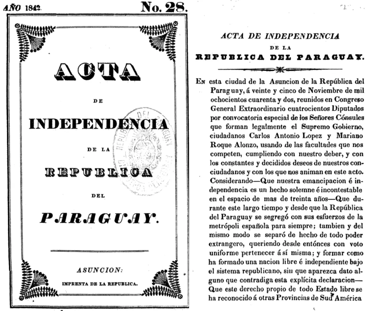 Acta de Independencia of the Republic of Paraguay from 1842